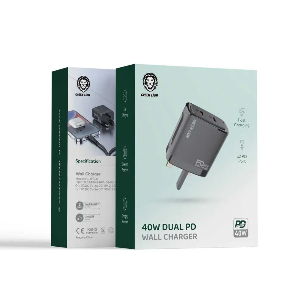 Charger 40W Dual-Port Type-C (Black) - Green Lion