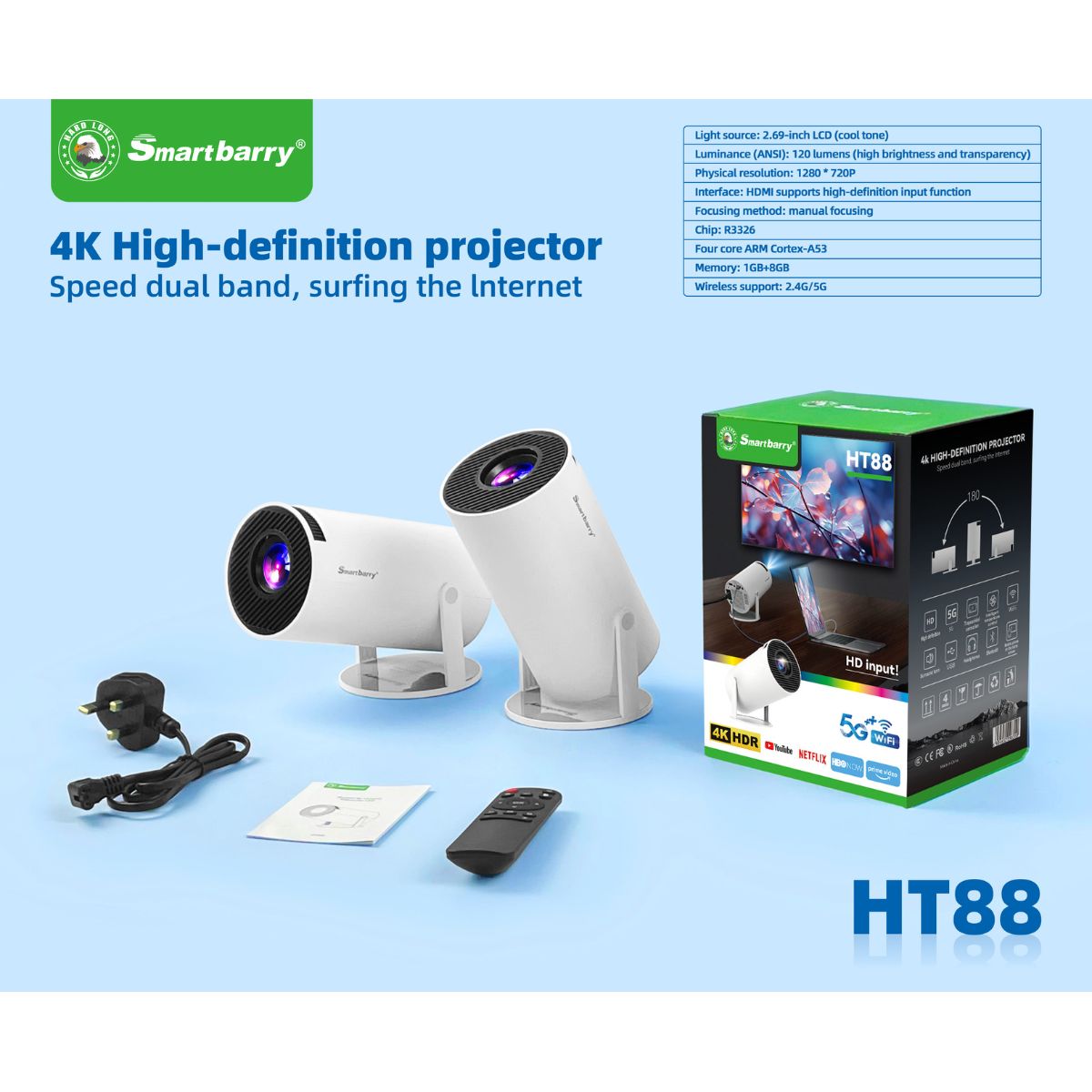 Smartbarry Ht88 4K HDR Smart Projector