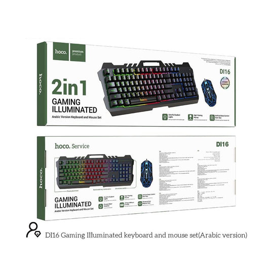 طقم لوحة مفاتيح وماوس للألعاب 2 في 1 من هوكو DI16 – إصدار باللغة العربية