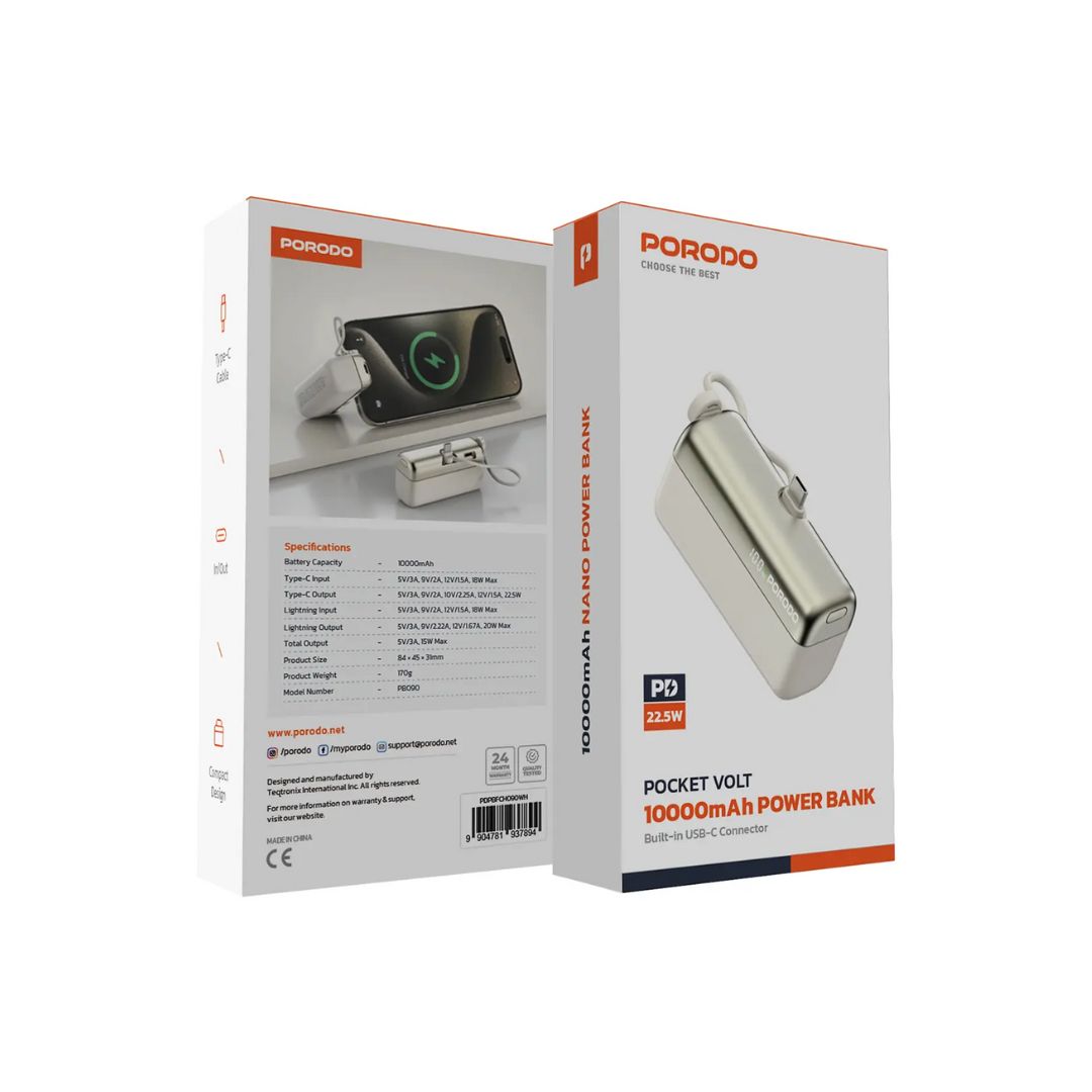 Pocket Volt 10000mAh Power Bank-Porodo