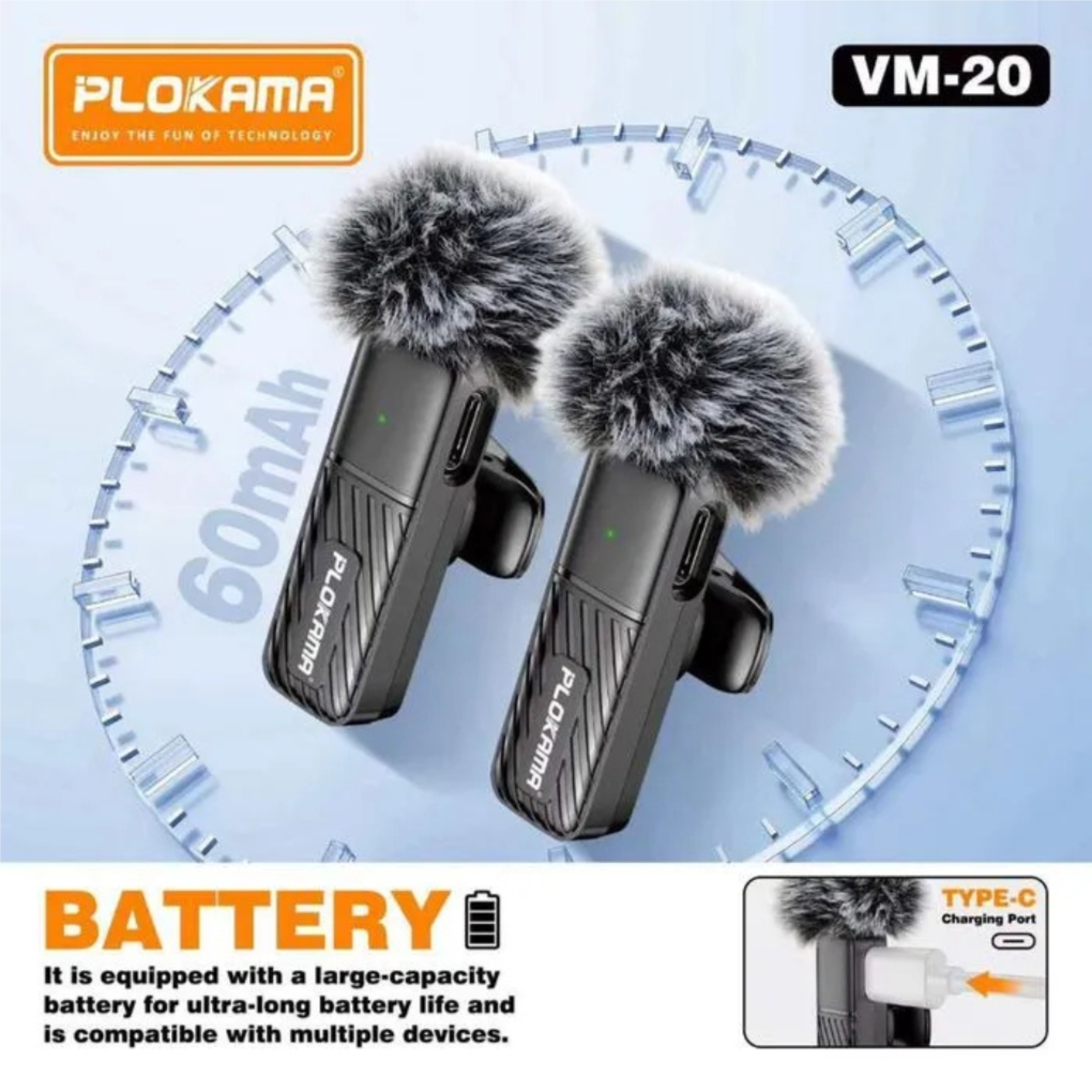 PLOKAMA VM20 Dual Wireless Clip-On Lavalier Microphone