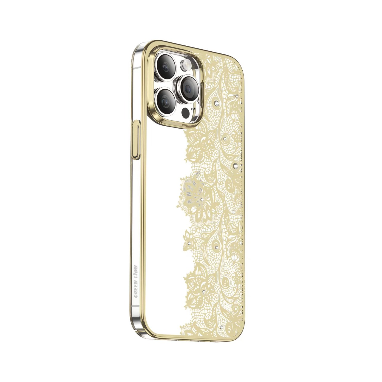 Protective Case Flowers decoration For iPhone 14 Pro - Green Lion