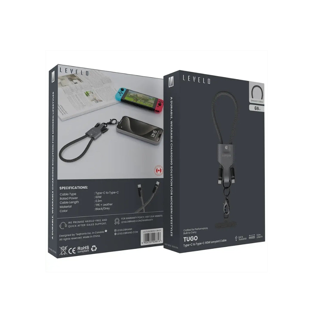 Levelo Tugo USB-C to USB-C 60W Lanyard Cable – 1m