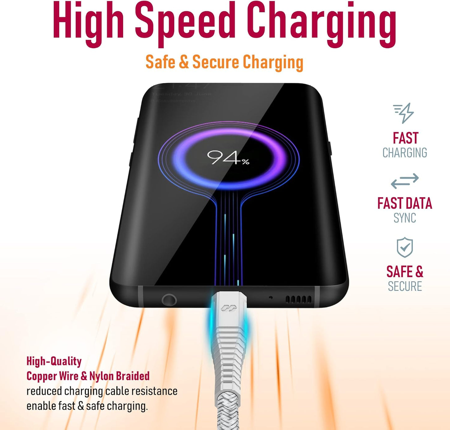 كابل مضفر تايب سي إلى تايب سي ٣ أمتار- موكسيدو