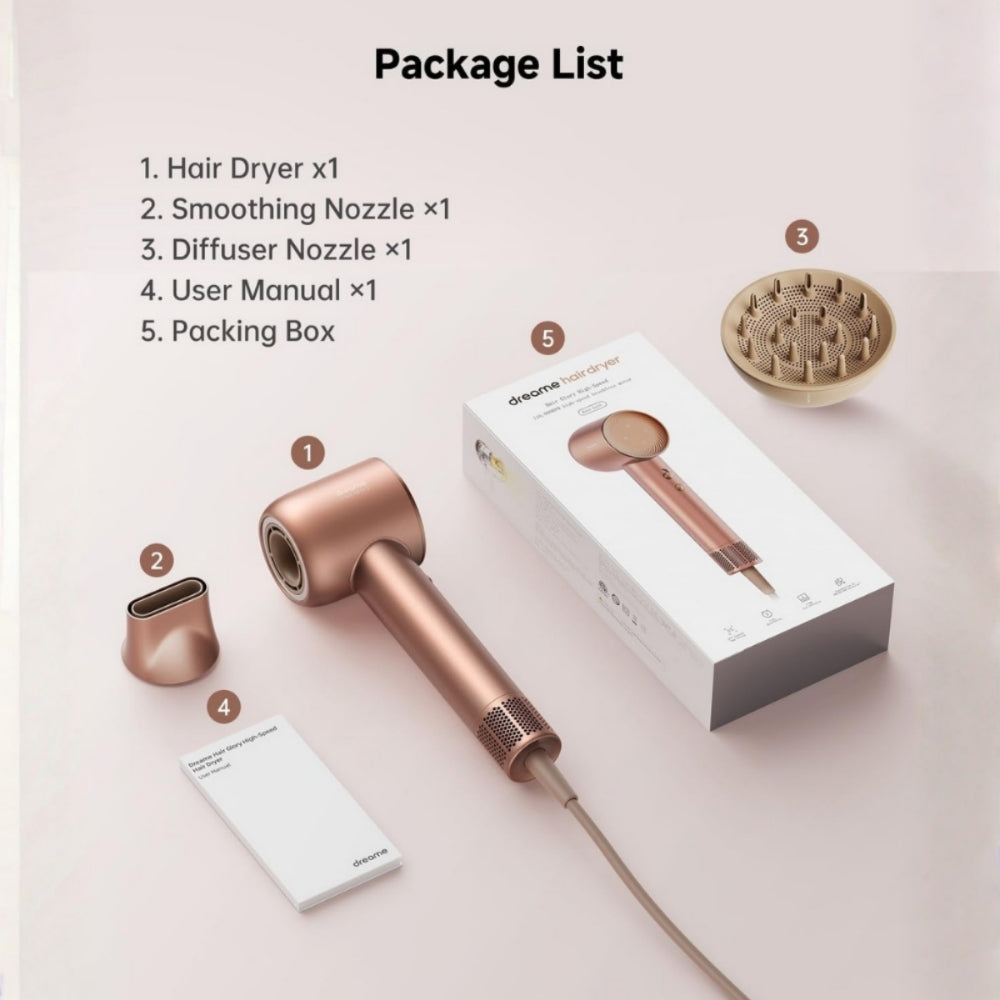 Dreame Hair Glory High-Speed Hair Dryer 110,000 RPM – Rose Gold
