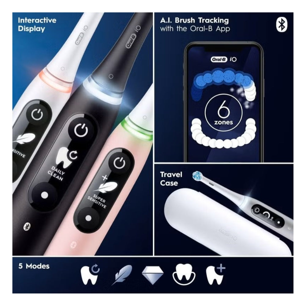 فرشاة أسنان كهربائية Oral-B iO Series 6N مزوّدة بتقنية الذكاء الاصطناعي – أبيض