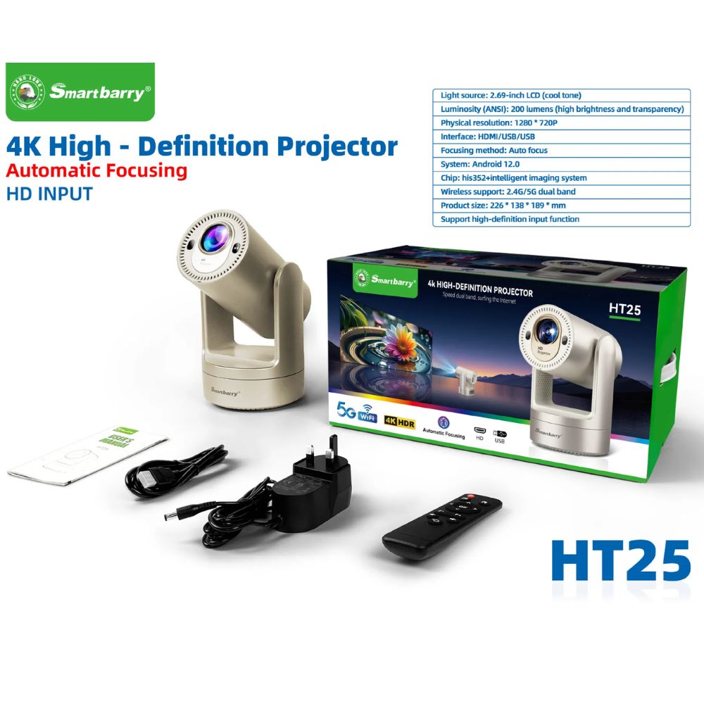 Smartbarry Rechargeable 4K Hdr Smart Projector Ht25