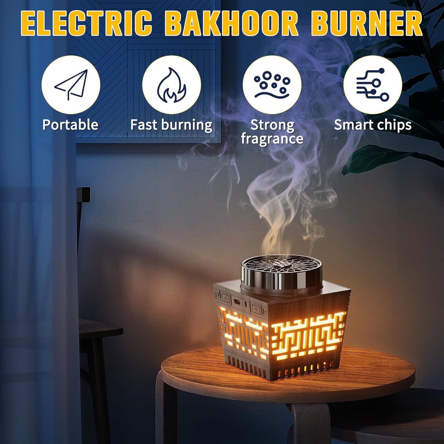 Mini Incense Burner Bakhoor - Portable Rechargeable With Remote