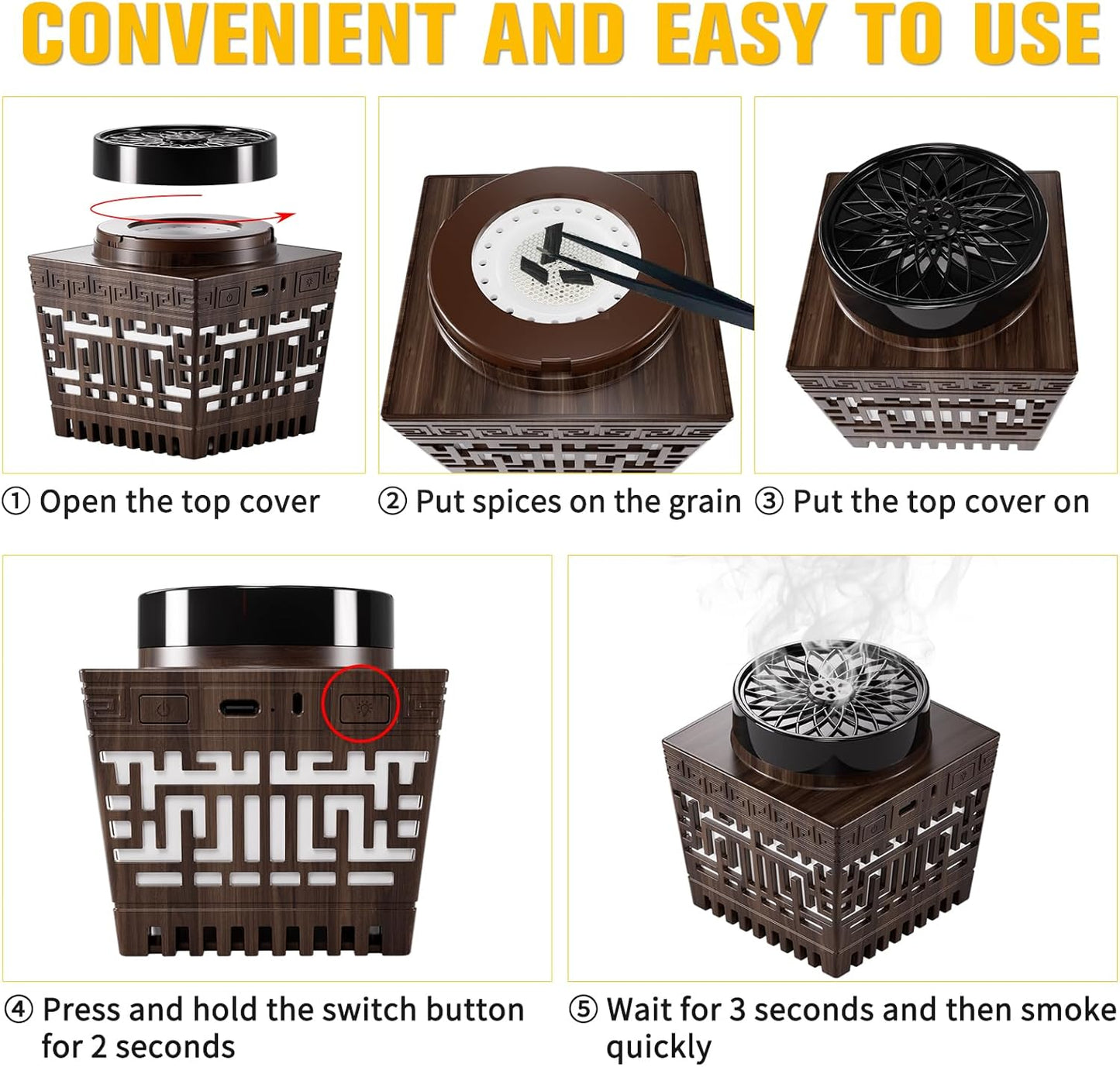 Mini Incense Burner Bakhoor - Portable Rechargeable With Remote