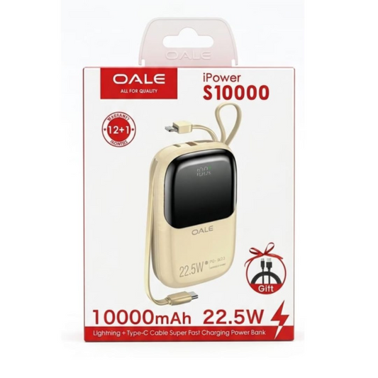 OALE 10000mAh 22.5W Power Bank with Built-in Cables