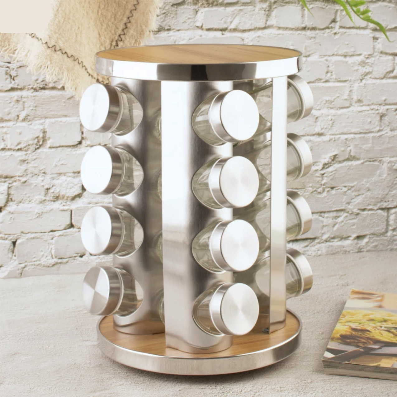 Rotating Spice Rack With Empty Refillable Bottles