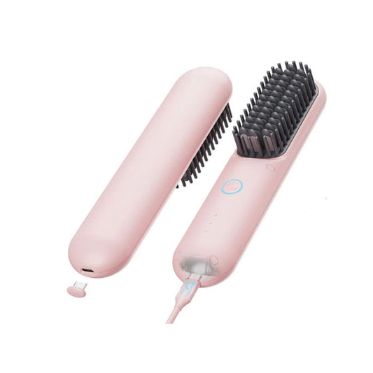 Cordless Portable Hair Straightening Brush (Pink) - TYMO