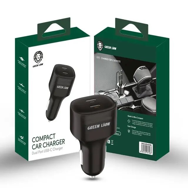 Car Charger Dual Port TYPE-C 45W - Green Lion