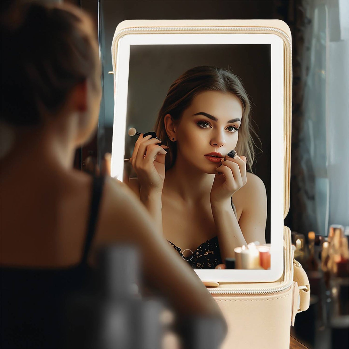 Travel Makeup Bag with Lighted Mirror from Green Lion-white