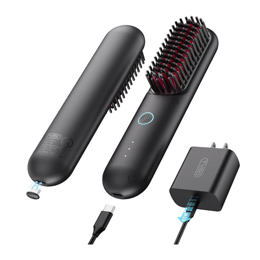 Pro Cordless Portable Hair Straightening Brush (Black) - Tymo