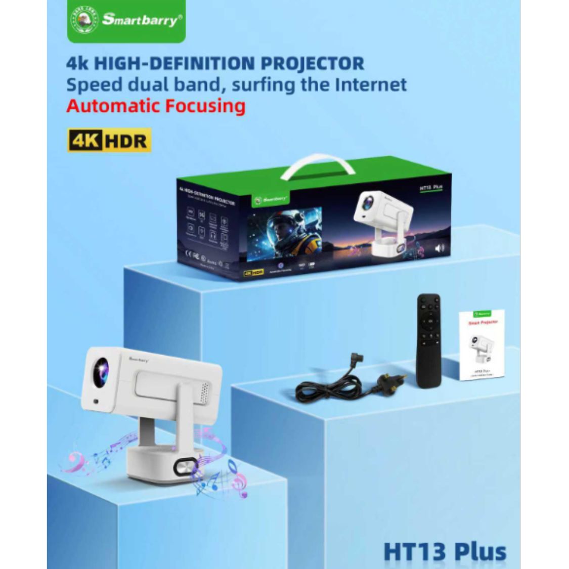 Smartbarry Ht13 Plus 4K Hdr Projector –Auto Focus