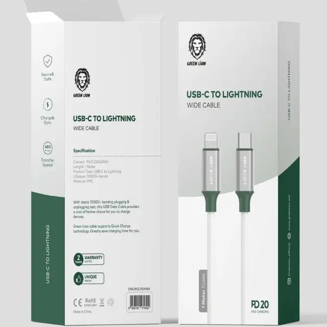 Cable TYPE-C to Lightning TPE 1m - Green Lion