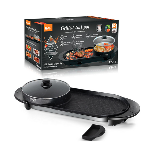 Electric BBQ Grill Baking Pan& Double Hot Pot