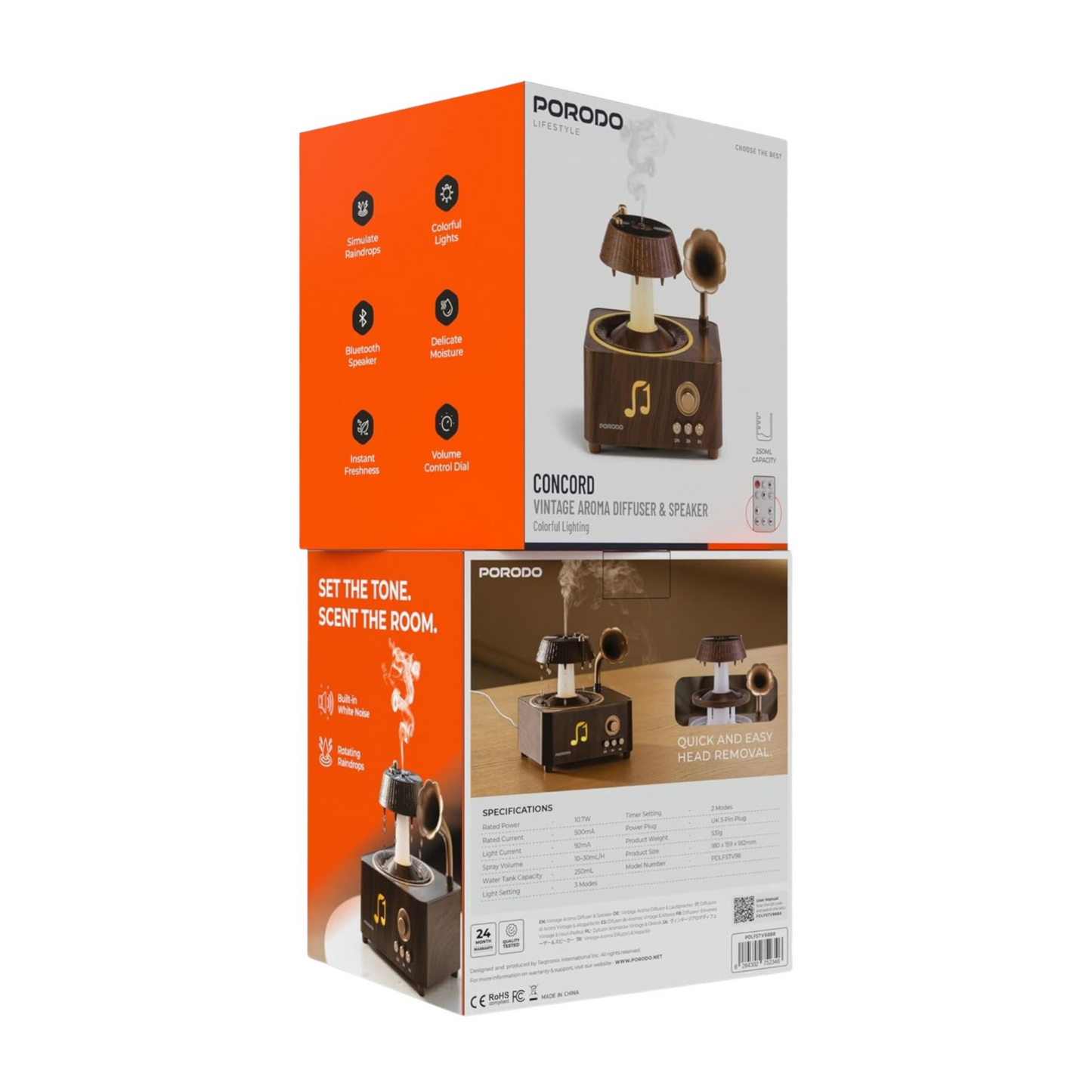 Porodo Vintage Bluetooth Speaker & Aroma Diffuser – 250ml