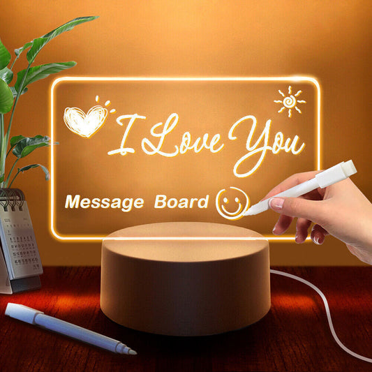 LED night light message board with erasable pen