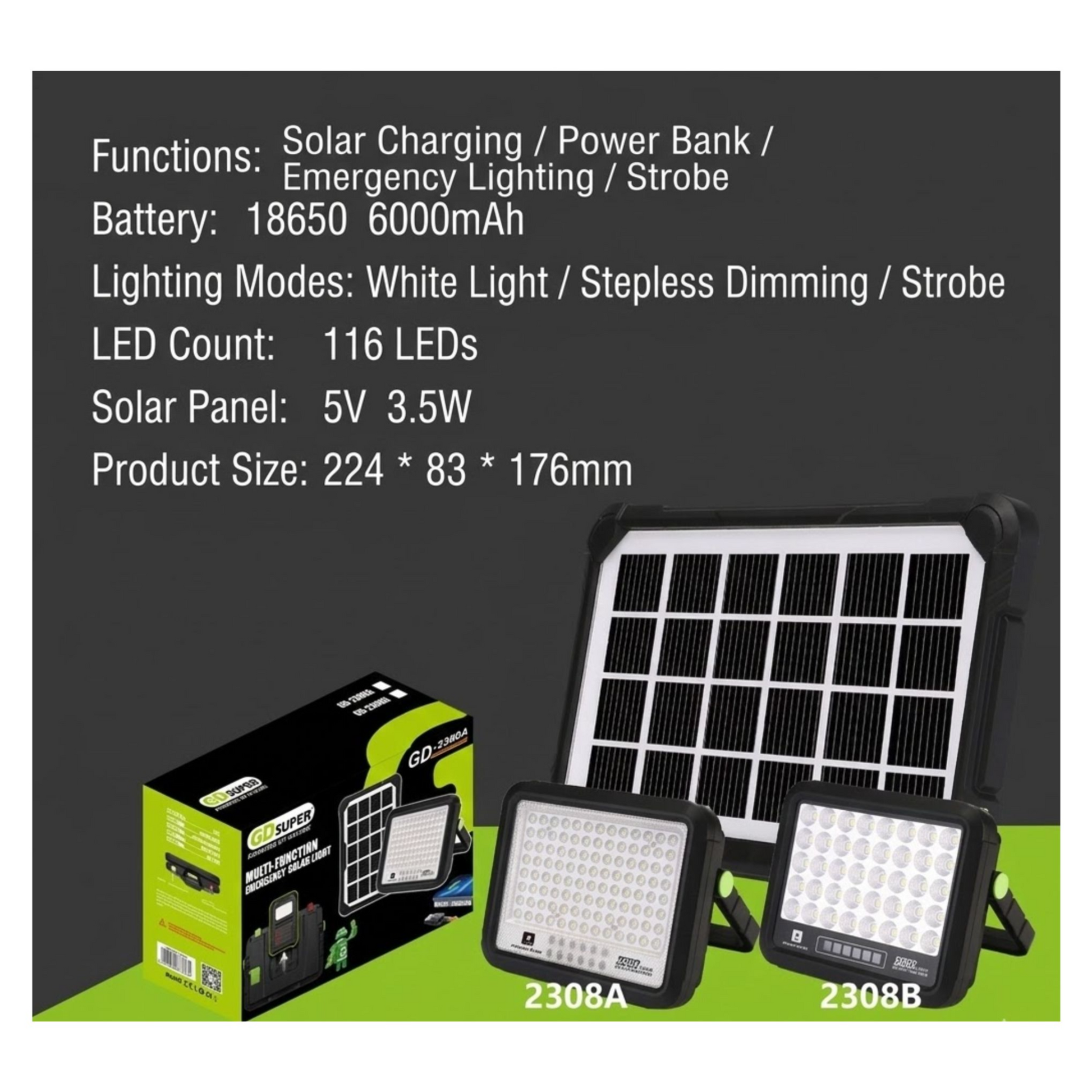 GD Super 300W Emergency LED Light with Solar Panel GD Super 300W Emergency LED Light with Solar Panel