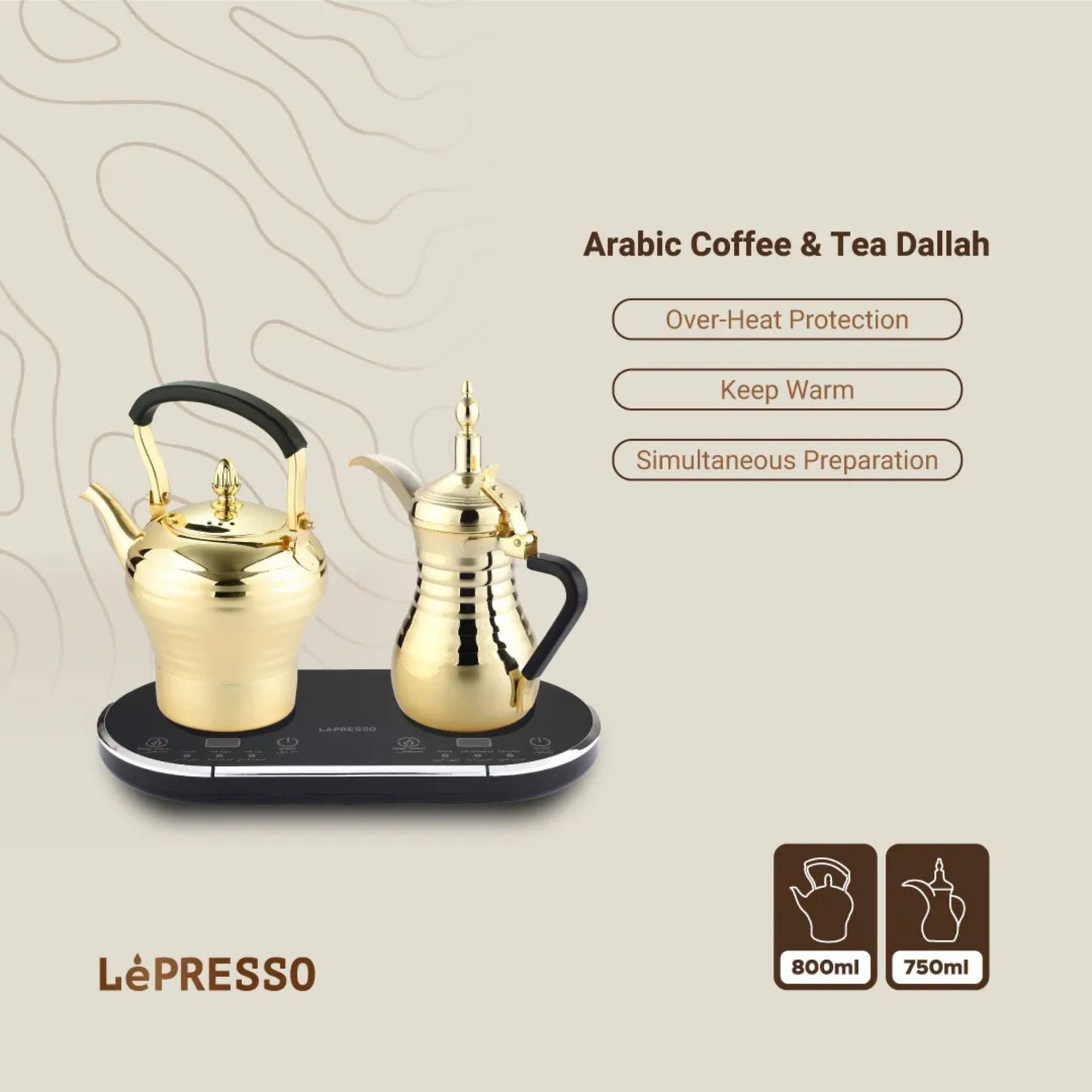 LePresso 2 in 1  Dallah Arabic Coffee & Tea Maker-1600W