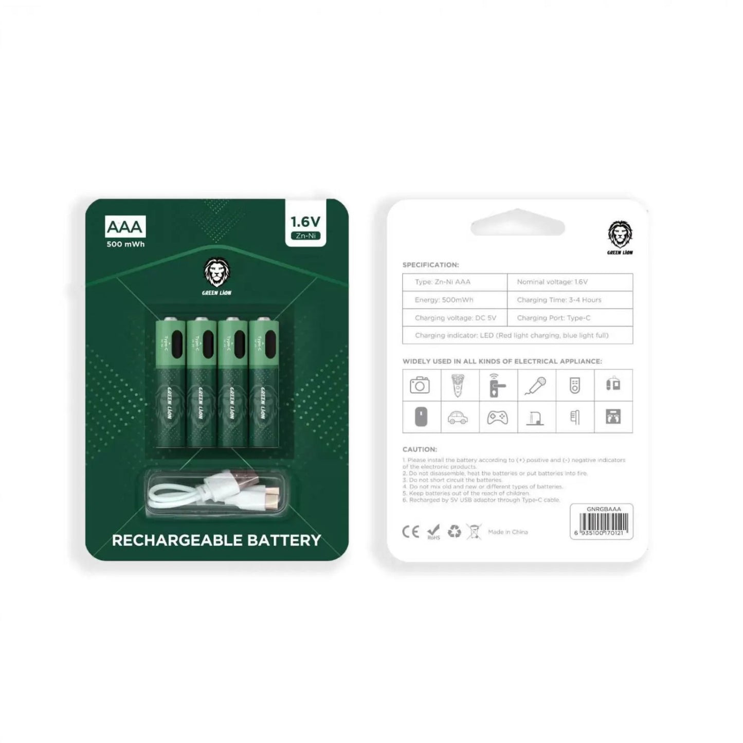 Green Lion Type-C Rechargeable AAA Battery