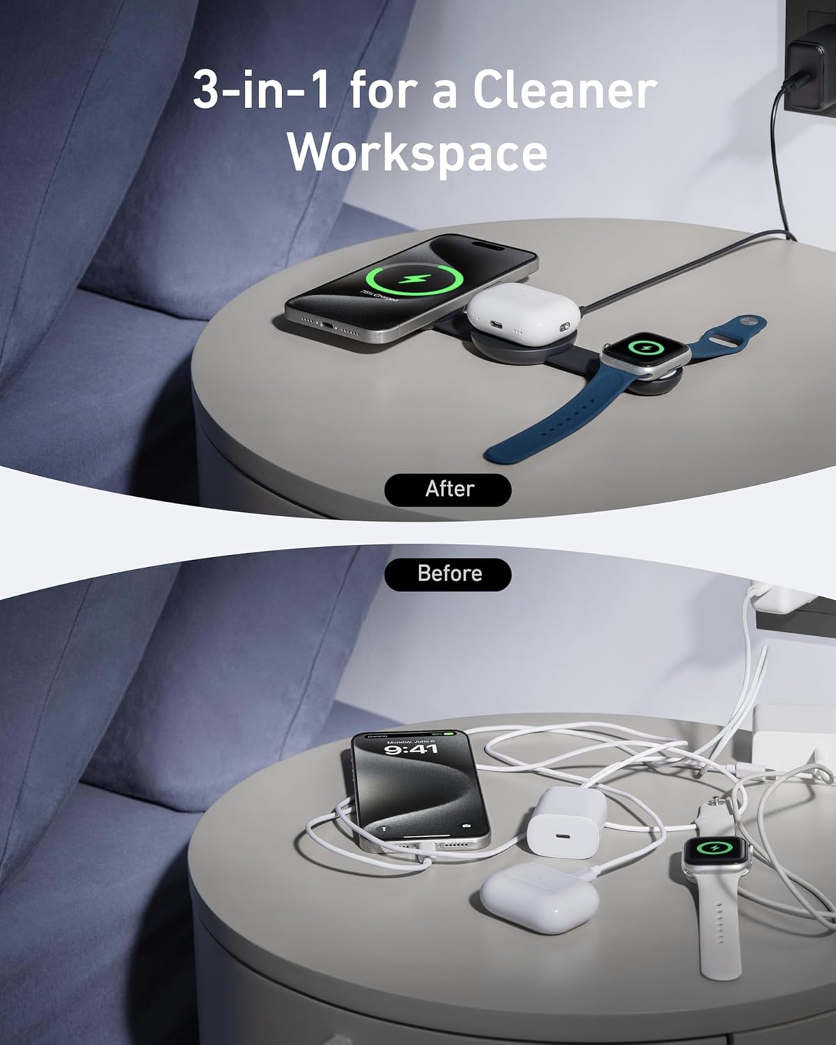 محطة شحن لاسلكية 3 في 1 ماج جو - أنكر