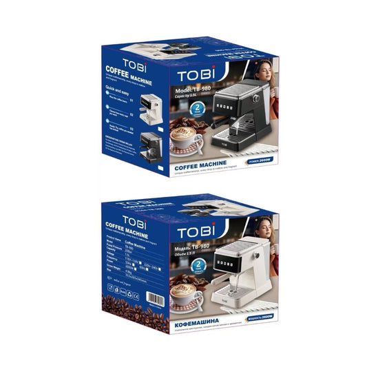ماكينة قهوة إسبريسو توبي TB-980 – 2600 واط، سعة 1.5 لتر
