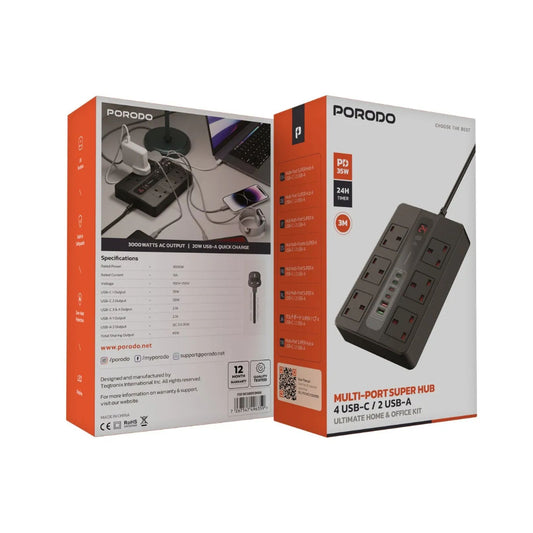 Porodo Multi-Port power Strip with with 3M Cord