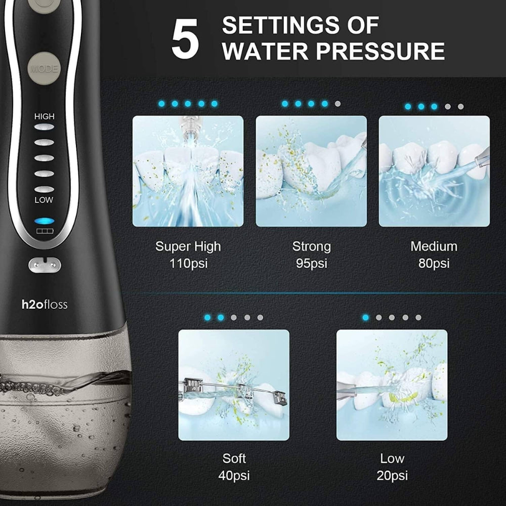 H2OFloss Water Flosser-5 Modes 300ml USB Rechargeable
