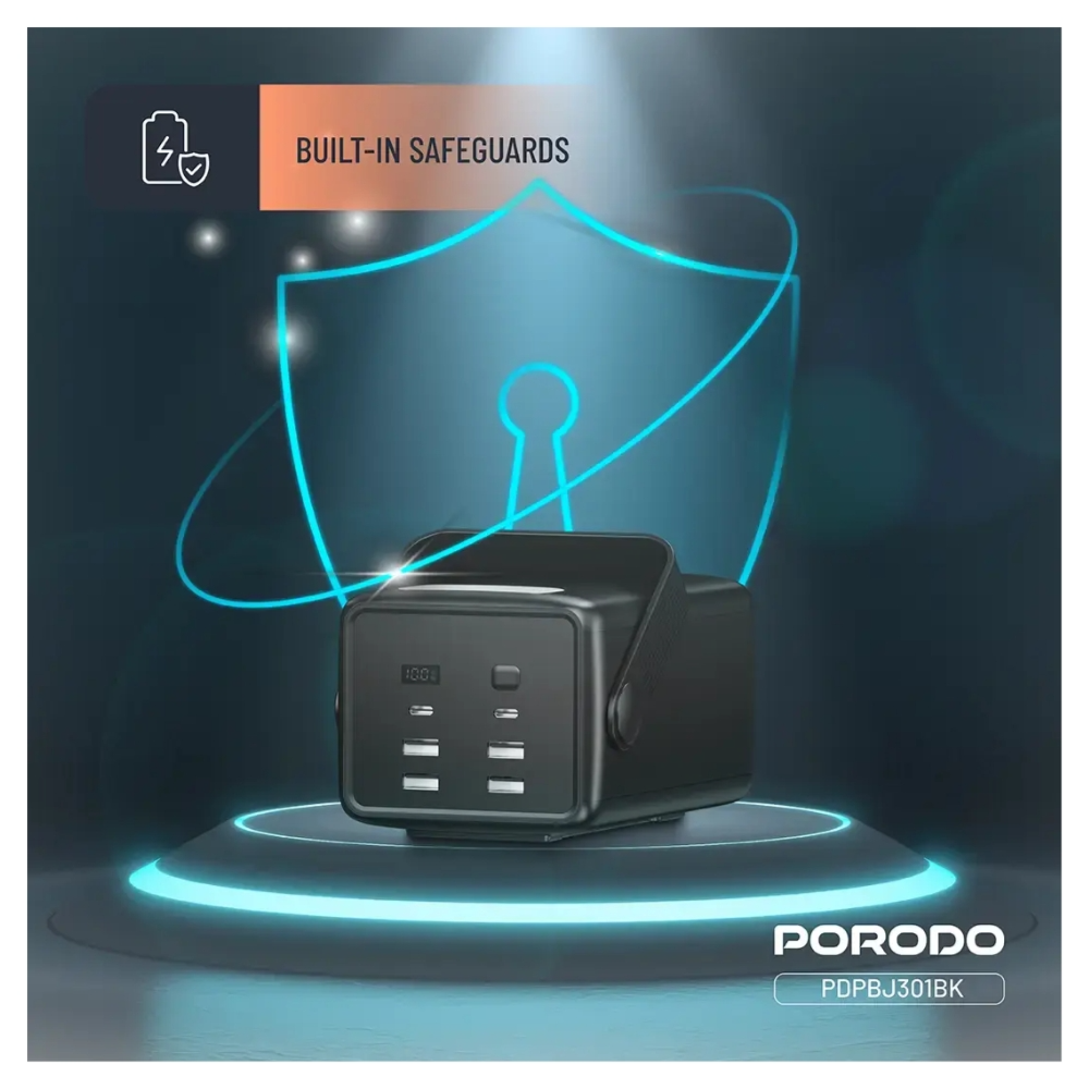 Porodo 80000mAh Power Bank with Built-in Cables & Flashlight