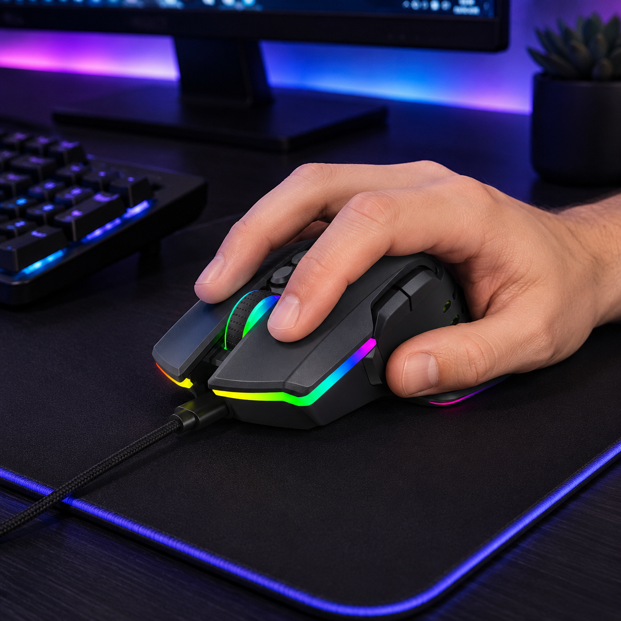 Porodo Gaming 9D Wired Mouse DPI 12800 with 13 Modes RGB Light - Black