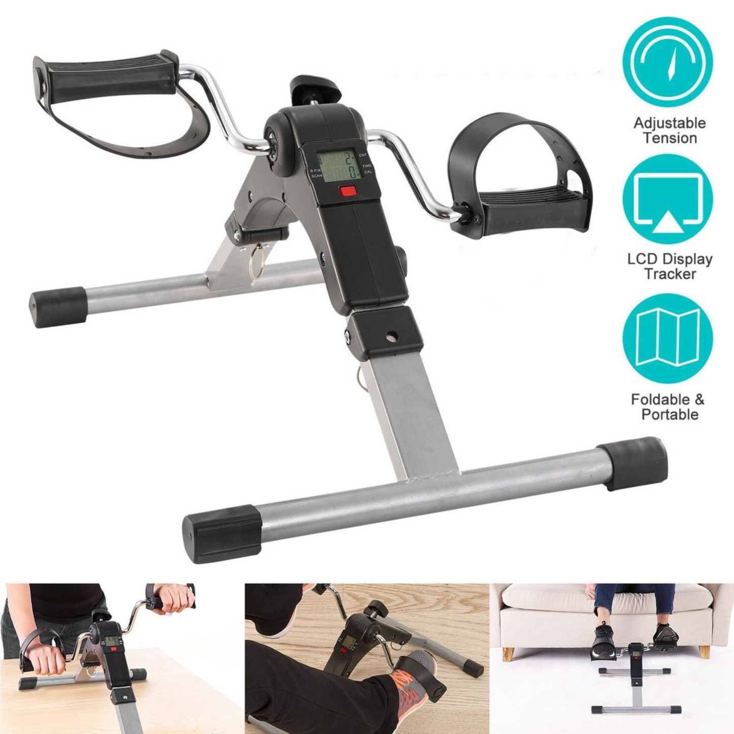 Foldable Mini Pedal Exerciser with Digital Display