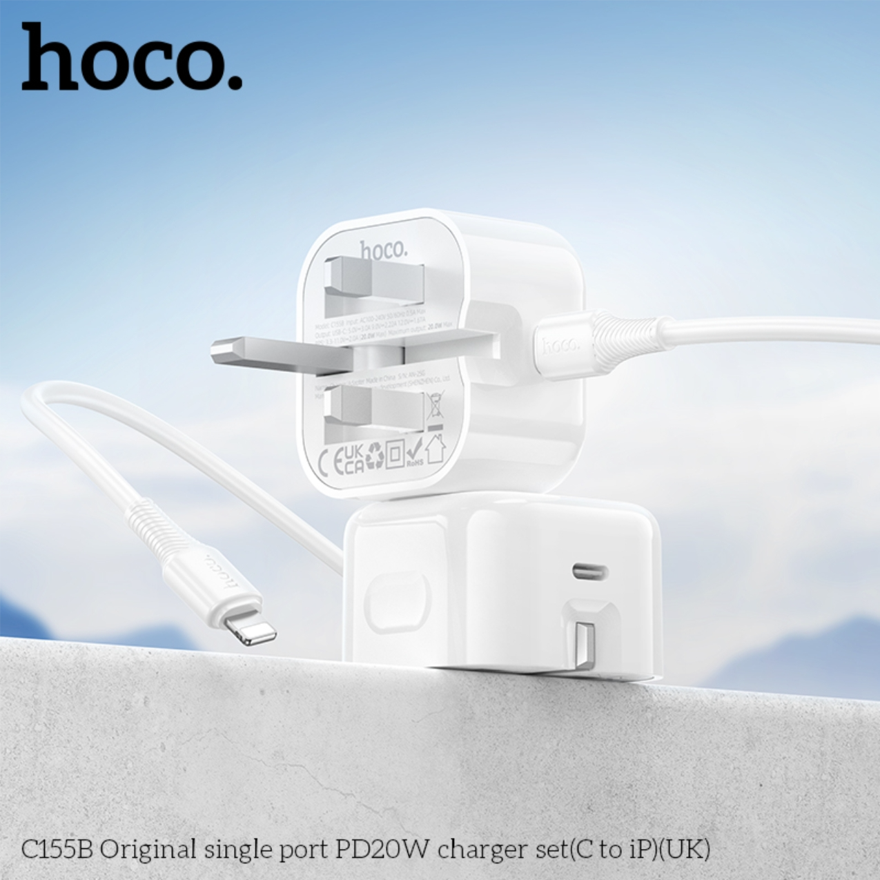محول شحن سريع Hoco بقوة 20 واط USB-C إلى Lightning مع كابل بطول 1 متر محول شحن سريع Hoco بقوة 20 واط USB-C إلى Lightning مع كابل بطول 1 متر