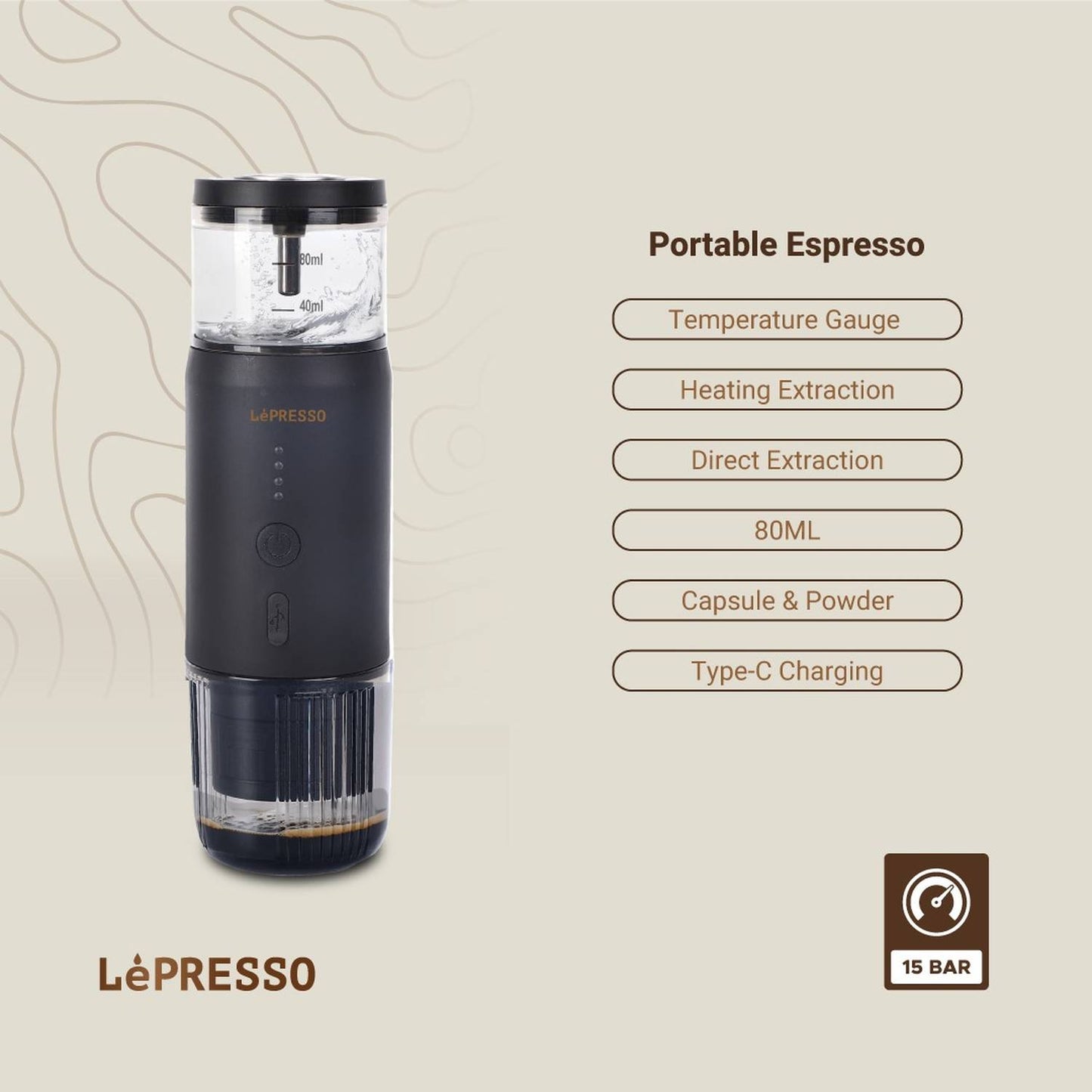 ماكينة صنع الإسبريسو المحمولة من LePresso مع خاصية التسخين - لون أسود