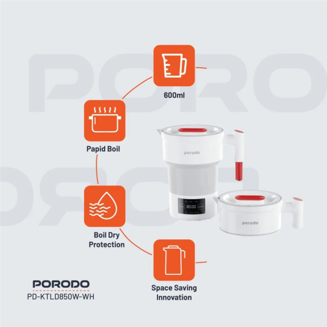 Porodo 600ml Foldable Electric Travel Kettle