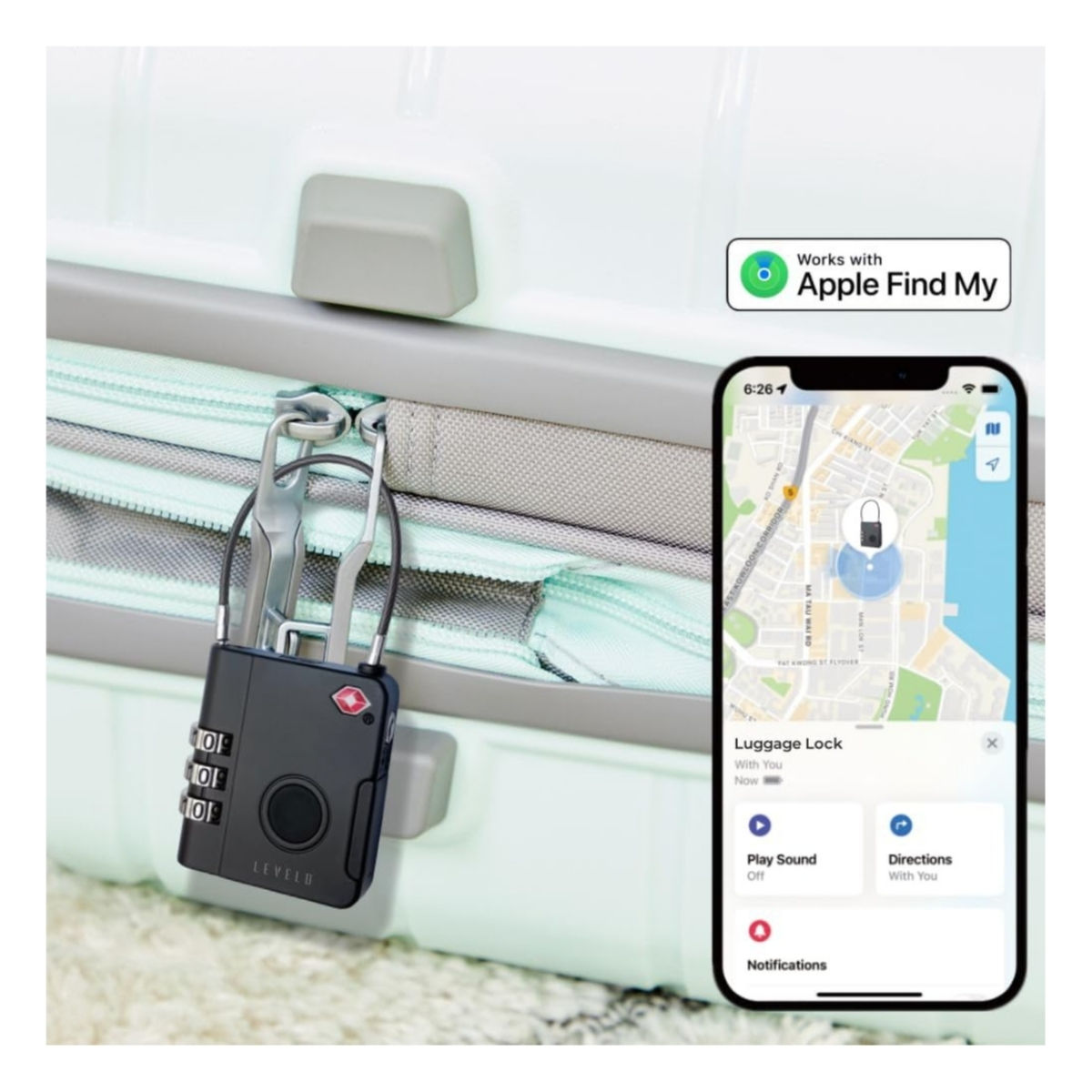 Levelo Smart TSA Luggage Lock with Apple Find My Tracker