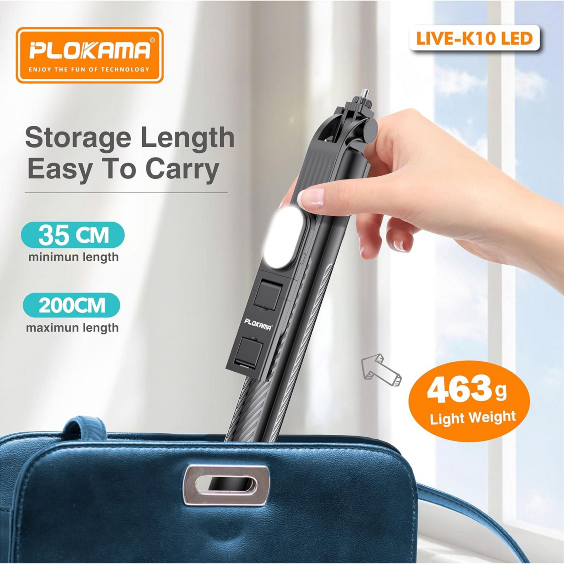 حامل وسيلفي LED Plokama Live K10 – أسود حامل وسيلفي LED Plokama Live K10 – أسود