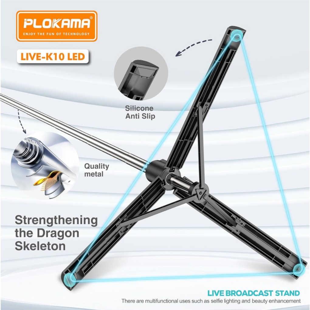 حامل وسيلفي LED Plokama Live K10 – أسود حامل وسيلفي LED Plokama Live K10 – أسود