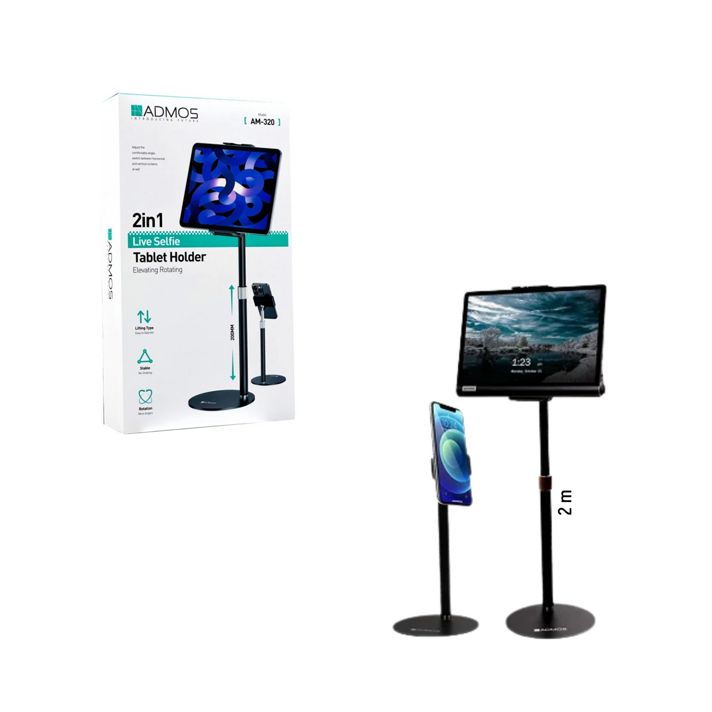 ADMOS 2 in 1 Adjustable Tablet Stand Holder